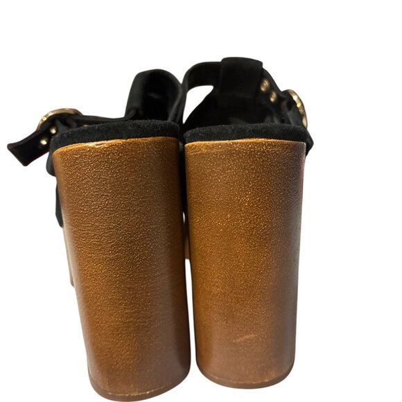 Gianni Bini Sotelo Black Suede Platform Wooden Heel Mules 8M Made In Brazil - Picture 4 of 7